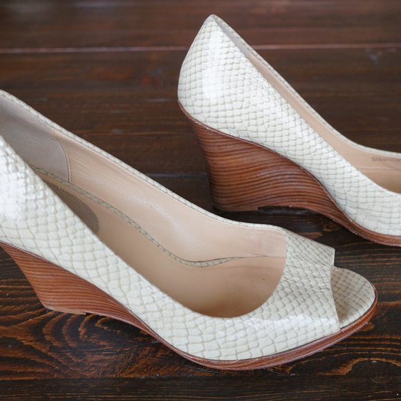 Cole Haan Leather Patent Open Toe Wedge Snake - Picture 1 of 7
